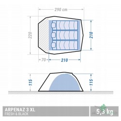Palapinė 3 asmenims „ ARPENAZ FRESH & BLACK ”