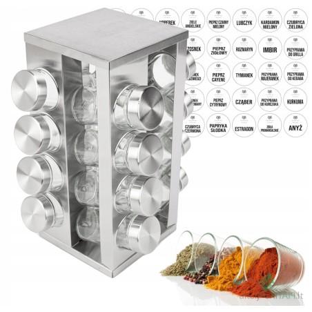 Karl Hausmann prieskonių lentyna su indeliais 20x27 cm skaidrių ir sidabrinių 17 elementų